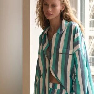 NWT Anthropologie Striped Button-Up Shirt in Blue and Green